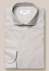 Eton Cotton Linnen Plain Weave Mother of Pearl Buttons Overhemd Beige