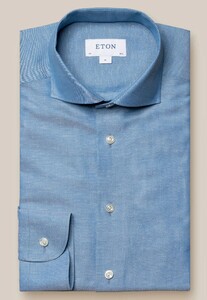 Eton Cotton Linnen Plain Weave Mother of Pearl Buttons Overhemd Blauw