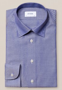 Eton Cotton Lyocell Stretch Knit Effect Button Under Overhemd Blauw