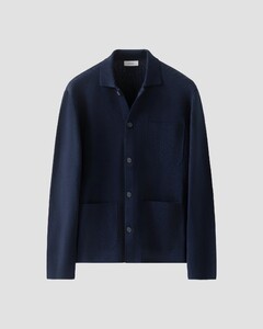 Eton Cotton Milano Knit Double-Knit Structure Overshirt Navy