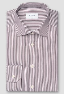 Eton Cotton Royal Twill Stripe Overhemd Donker Rood