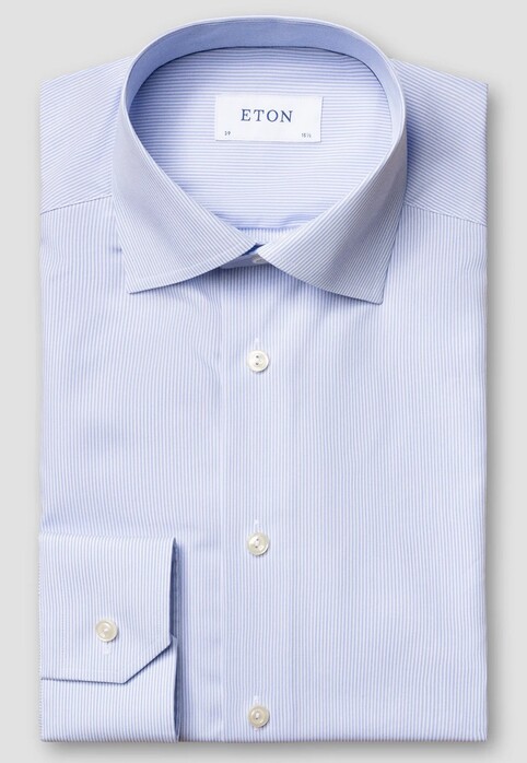 Eton Cotton Signature Poplin Allover Fine Stripe Overhemd Licht Blauw