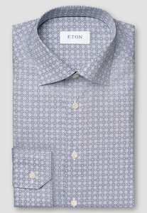 Eton Cotton Signature Poplin Allover Geometric Pattern Overhemd Blauw