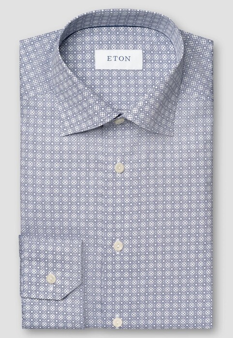 Eton Cotton Signature Poplin Allover Geometric Pattern Shirt Blue