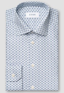 Eton Cotton Signature Poplin Geometric Pattern Overhemd Donker Blauw