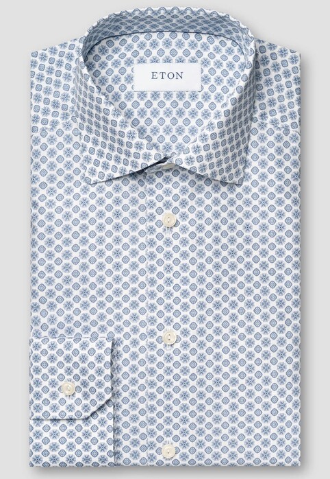 Eton Cotton Signature Poplin Geometric Pattern Shirt Dark Evening Blue