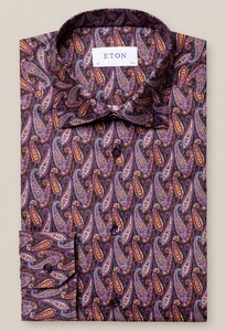 Eton Cotton Signature Twill Paisley Pattern Overhemd Donker Paars