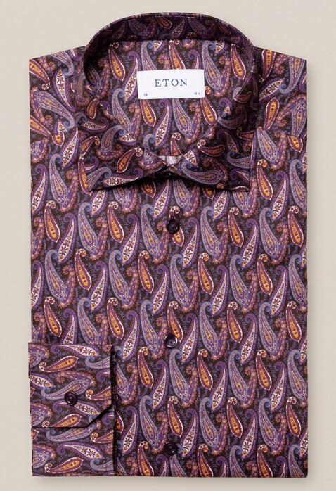 Eton Cotton Signature Twill Paisley Pattern Overhemd Donker Paars