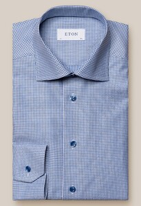Eton Cotton Tencel Check Tonal Buttons Shirt Dark Evening Blue