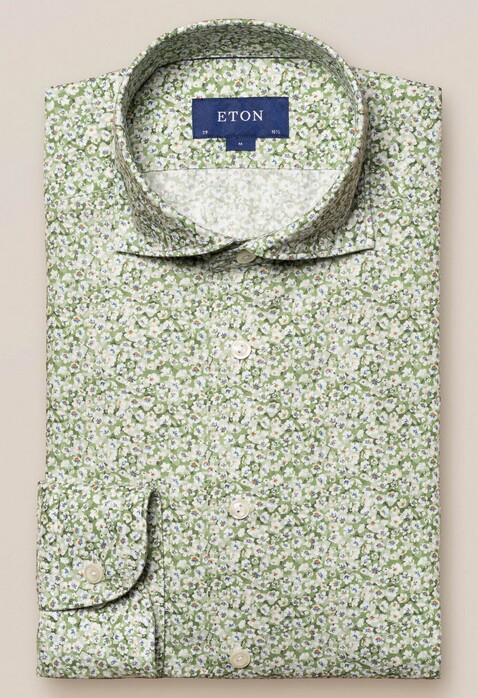 Eton Cotton Tencel Fine Floral Overhemd Groen