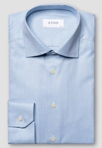 Eton Cotton Tencel Houndstooth Subtle Stretch Shirt Light Blue