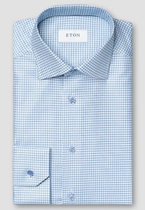 Eton Cotton Tencel Mini Check Cutaway Collar Overhemd Licht Blauw