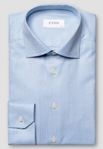 Eton Cotton Tencel Stretch Fine Houndstooth Pattern Shirt Light Blue