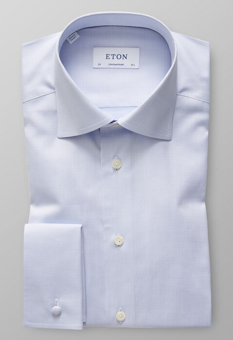 Eton Cotton Tencel Uni French Cuff Overhemd Blauw