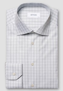 Eton Cotton Twill Check Cutaway Collar Shirt Light Grey