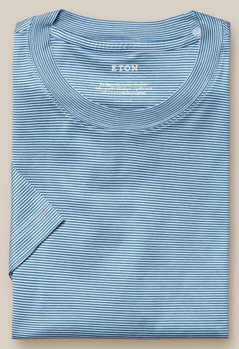 Eton Crew Neck Filo di Scozia Jersey Striped T-Shirt Blauw