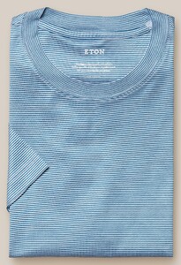 Eton Crew Neck Filo di Scozia Jersey Striped T-Shirt Blue