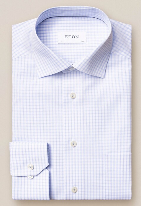 Eton Cutaway Check Poplin Shirt Light Blue