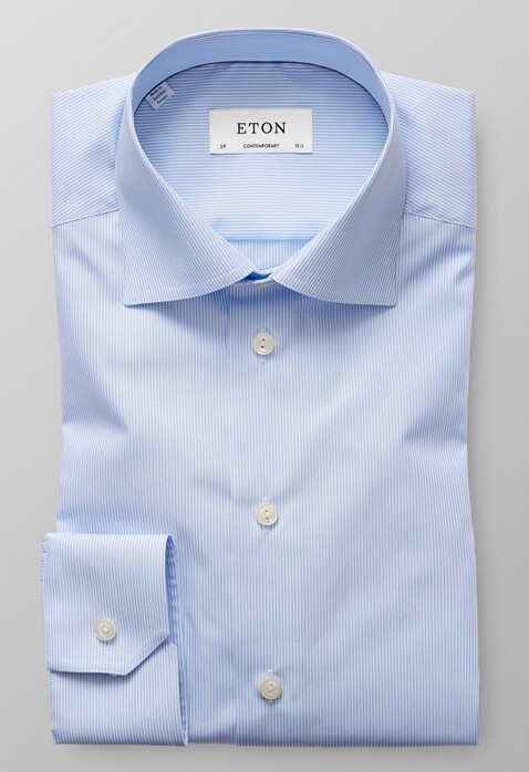 Eton Cutaway Fine Stripe Poplin Shirt Pastel Blue