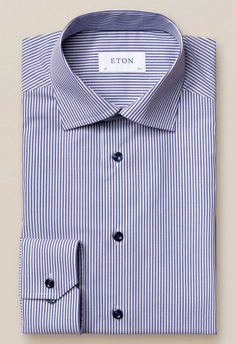 Eton Cutaway Twill Stretch Overhemd Blauw
