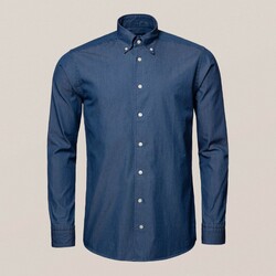 Eton Denim Contrast Button Overhemd Donker Blauw