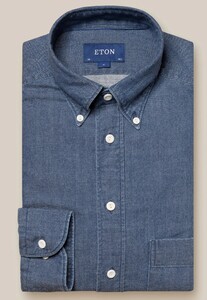 Eton Denim Light Washed Satin Indigo Overhemd Indigo Blauw