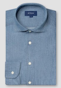 Eton Denim Twill Mélange Effect Wide Spread Collar Overhemd Licht Blauw