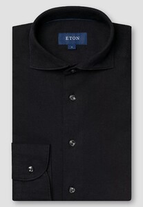 Eton Denim Twill Subtle Mélange Effect Garment Washed Overhemd Zwart