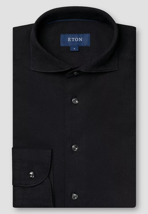 Eton Denim Twill Subtle Mélange Effect Garment Washed Overhemd Zwart