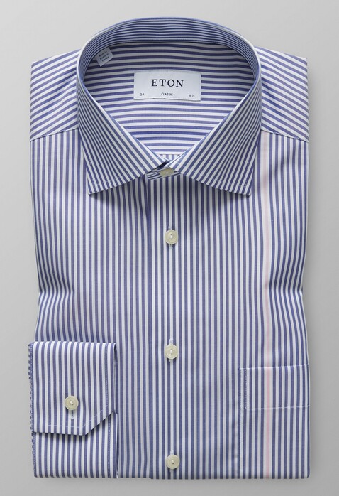Eton Detail Stripe Cutaway Shirt Dark Evening Blue