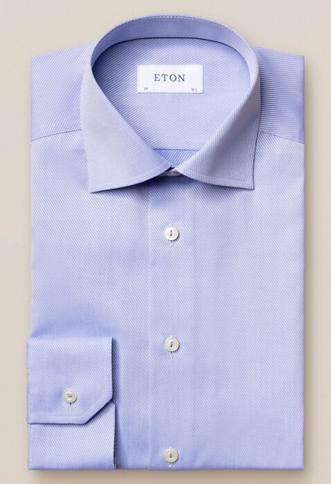 Eton Diagonal Fine Striped Twill Shirt Blue