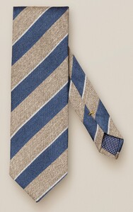 Eton Diagonal Stripe Cotton Silk Linen Tie Beige-Blue