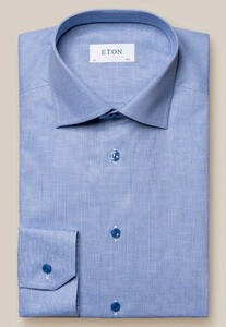 Eton Dobby Subtle Geometric Pattern Fine Texture Overhemd Blauw