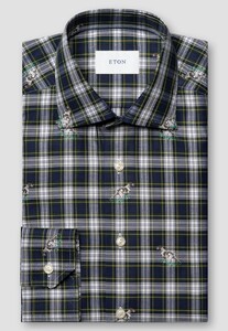 Eton Dog Check Fil Coupe Signature Twil Overhemd Navy-Geel