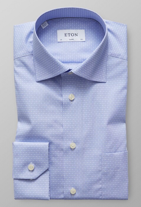 Eton Dot & Floral Poplin Shirt Light Blue