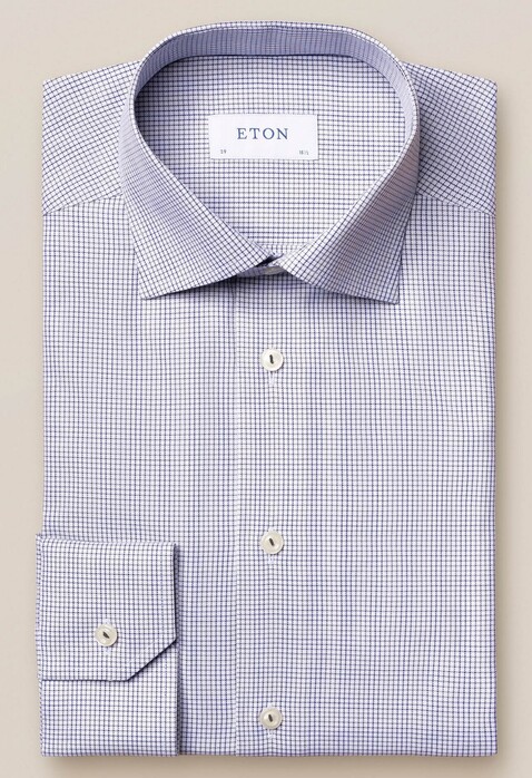 Eton Double Check Signature Twill Overhemd Grijs-Blauw