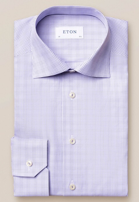Eton Double Check Signature Twill Shirt Purple
