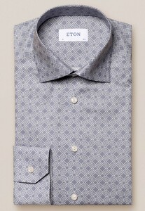 Eton Double E Logo Pattern Fine Twill Overhemd Blauw