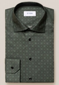 Eton Double E Logo Pattern Fine Twill Overhemd Donker Groen