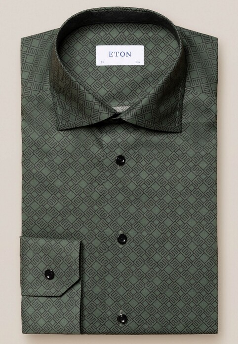 Eton Double E Logo Pattern Fine Twill Shirt Dark Green