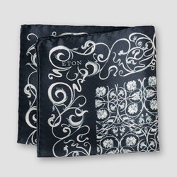 Eton Elegant Floral Motif Luxury Silk Oxford Weave Pocket Square Navy