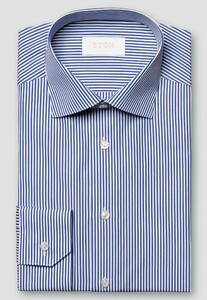 Eton Elevated Poplin Bengal Striped Organic Supima Cotton Shirt Navy