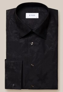 Eton Evening Jacquard Floral Pattern Mother of Pearl Buttons Overhemd Zwart