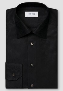 Eton Evening Jacquard Knit Floral Pattern Organic Cotton Shirt Black