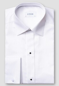 Eton Evening Satin Subtle Stripe Rounded French Cuffs Shirt White