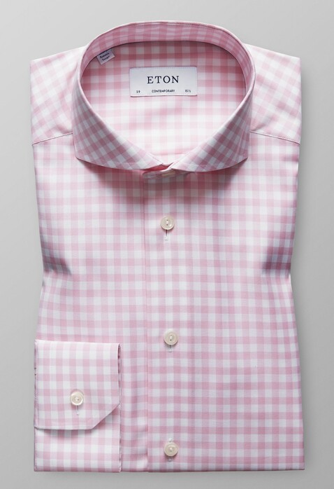 Eton Extereme Cutaway Gingham Check Overhemd Roze