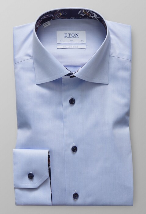 Eton Extra Long Sleeve Uni Overhemd Licht Blauw