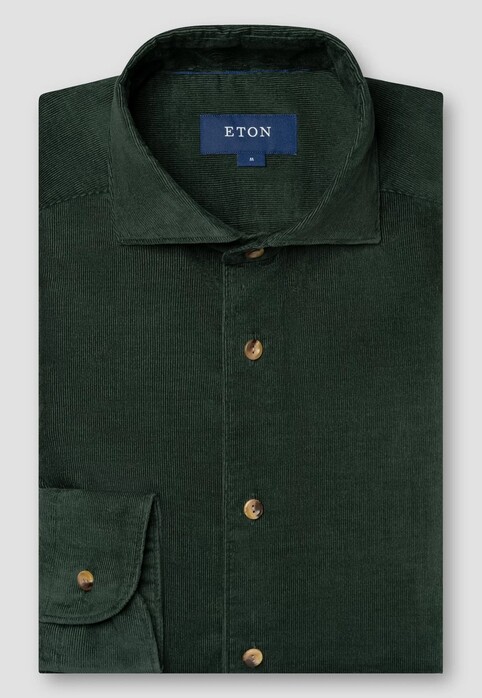 Eton Extra Soft Baby Corduroy Horn-Effect Buttons Overhemd Donker Groen Melange