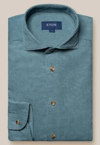 Eton Extra Soft Baby Corduroy Horn-Effect Buttons Overhemd Groenblauw