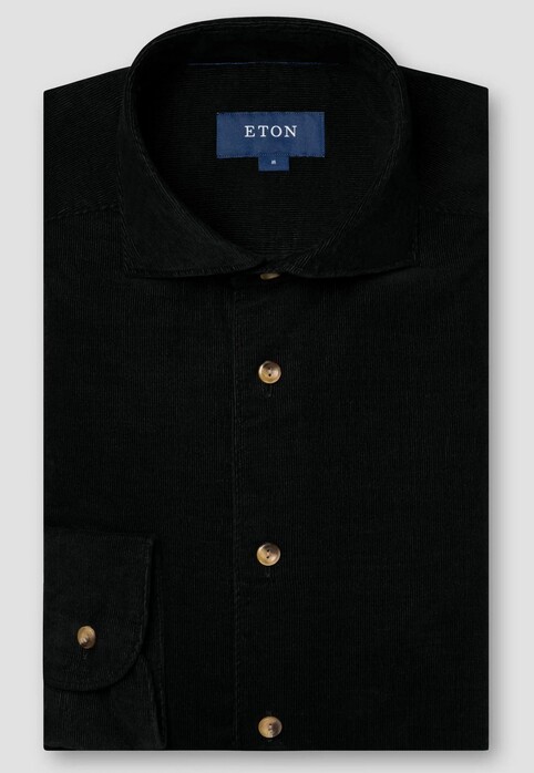 Eton Extra Soft Baby Corduroy Horn-Effect Buttons Overhemd Zwart